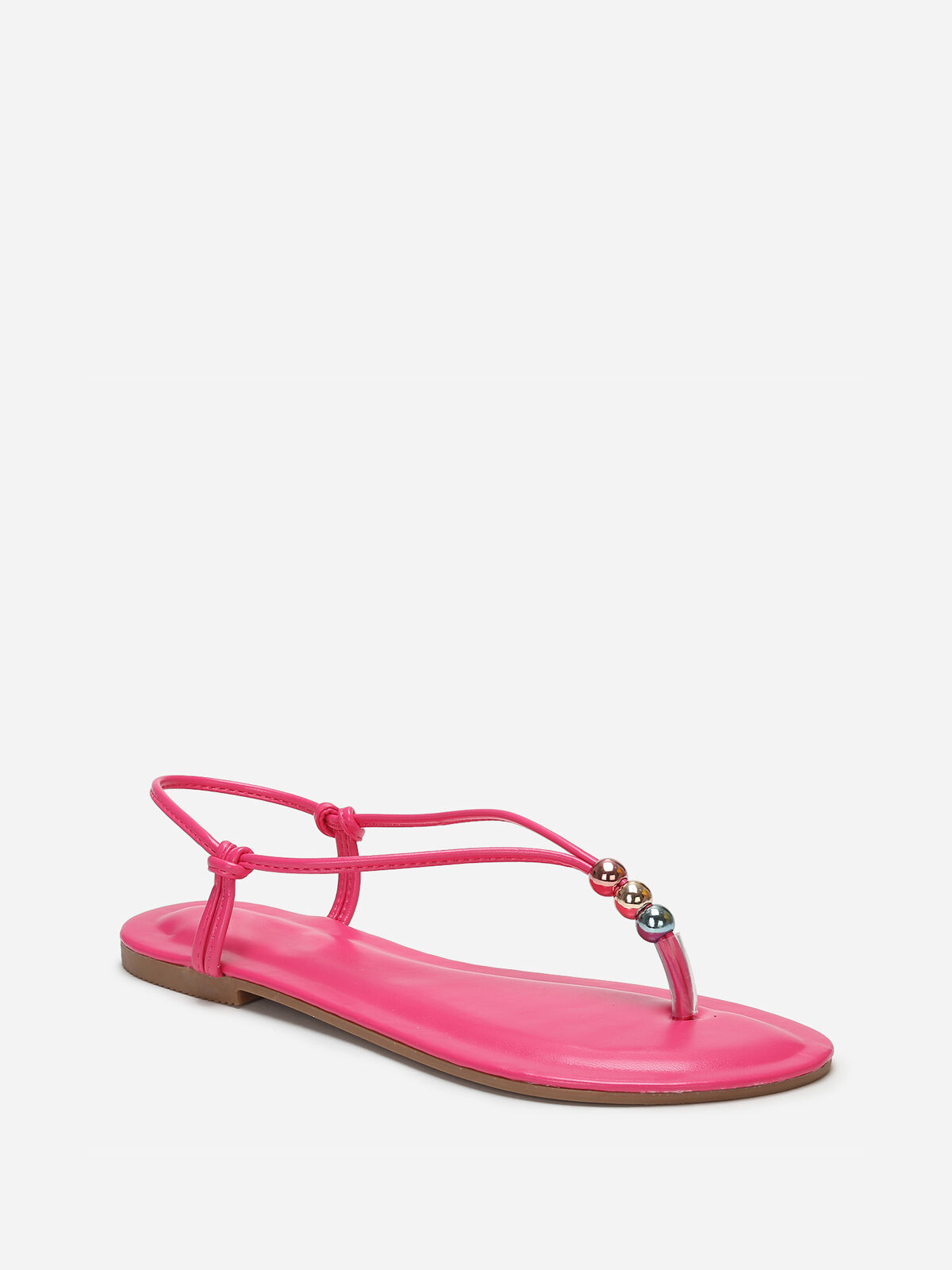 Nu-pieds à fines bride avec perles colorées- Fuchsia