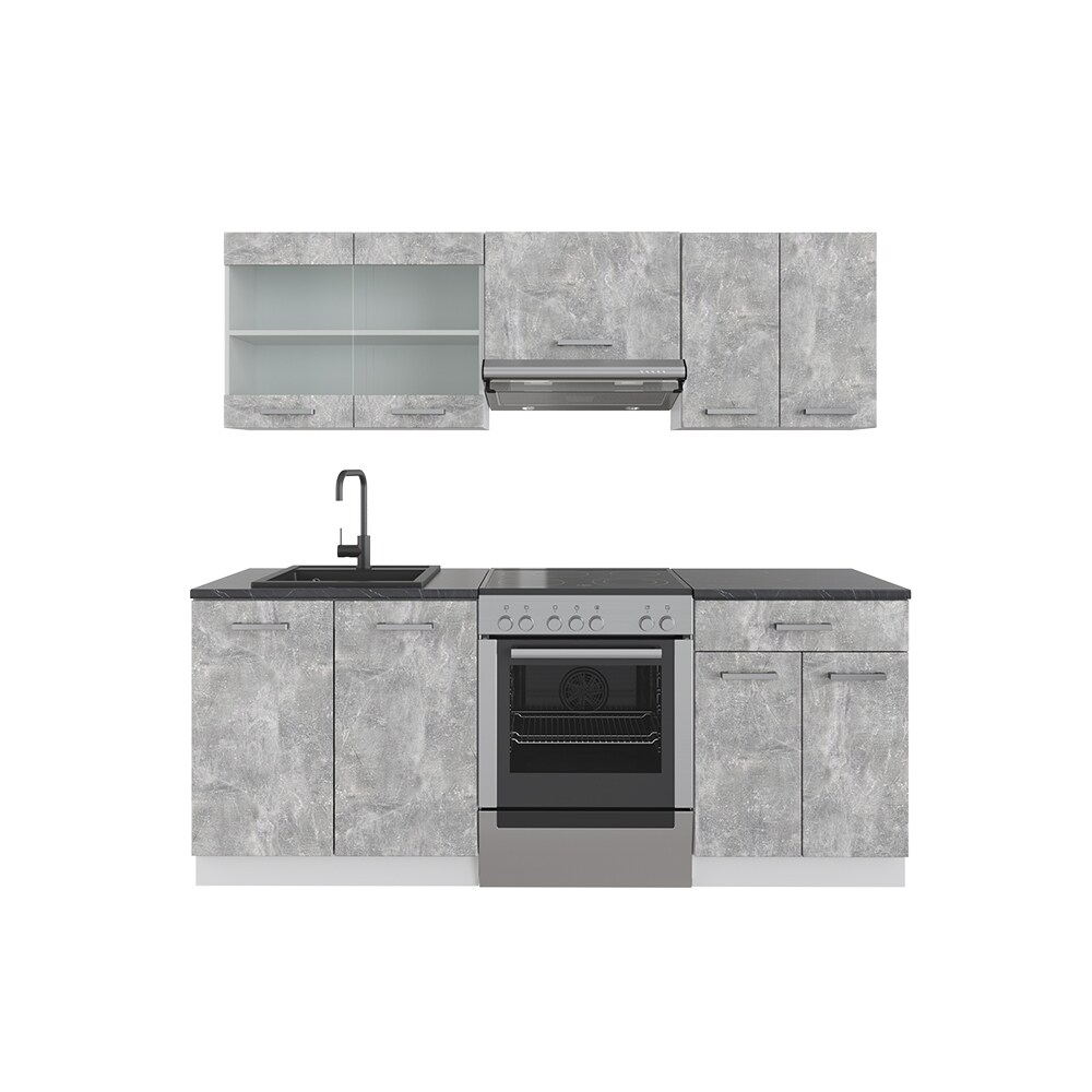 Vicco KÜCHE R-LINE 200CM KÜCHENZEILE KÜCHENBLOCK EINBAU Beton
