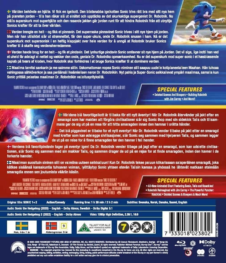 Sonic The Hedgehog 1-2 - Blu-Ray