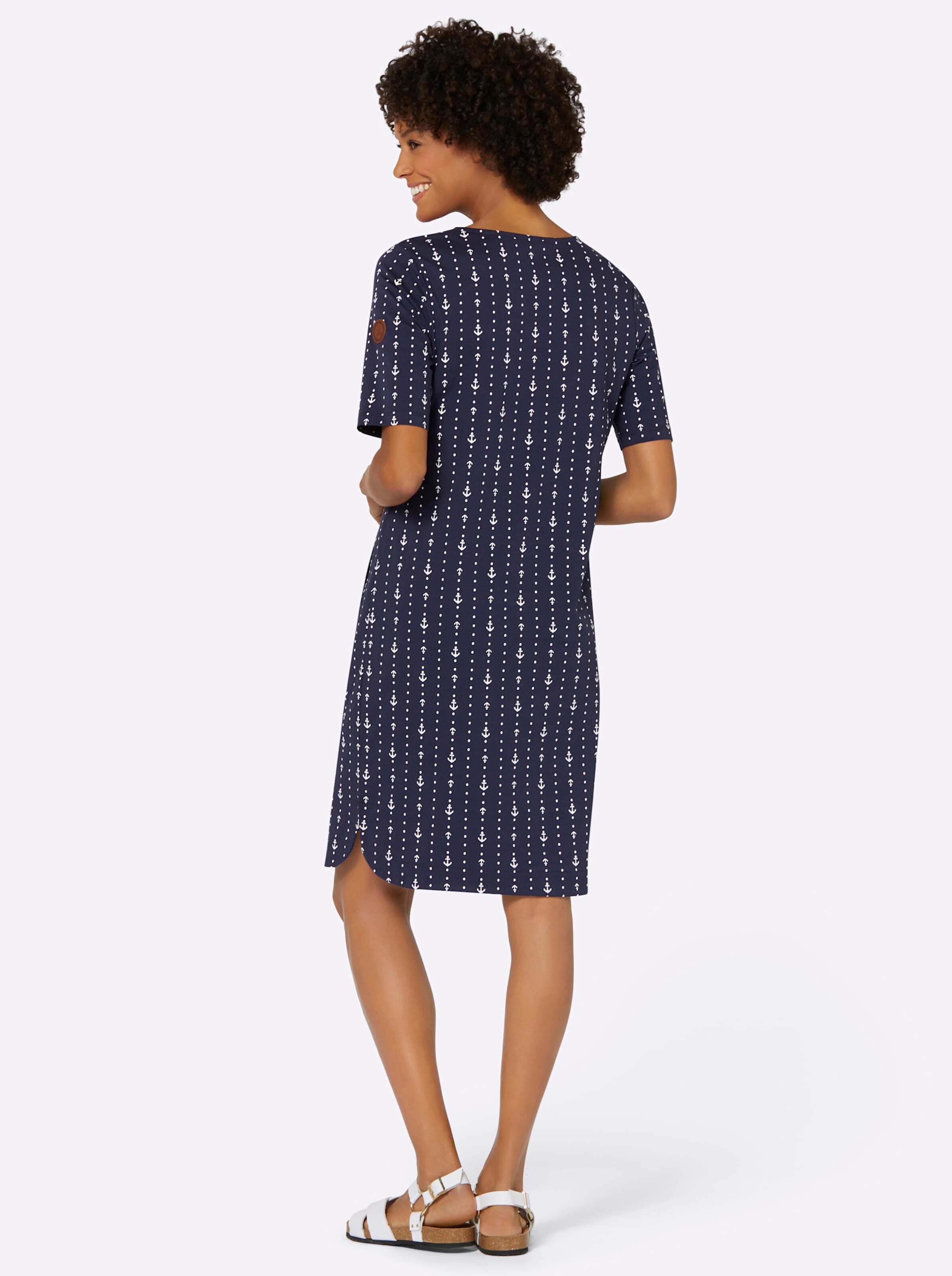 Jersey-Kleid in marine-weiß-bedruckt