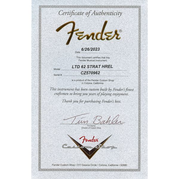 Fender LTD 62 Strat NB HR