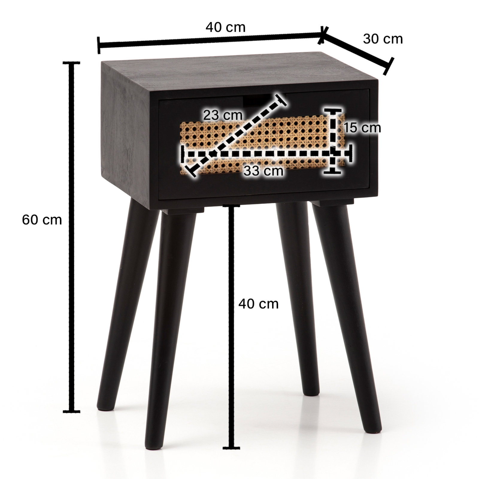 Nachtkonsole - schwarz-braun - 60 cm hoch