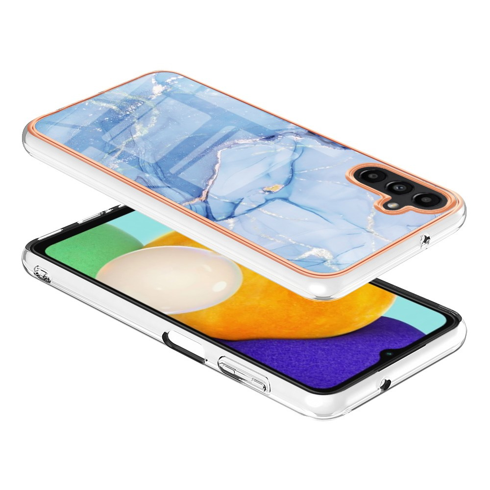 Samsung Galaxy A56 Gummi Case Hülle Galvanisierter Rahmen Marble Marmor Design - Blau / Roségold