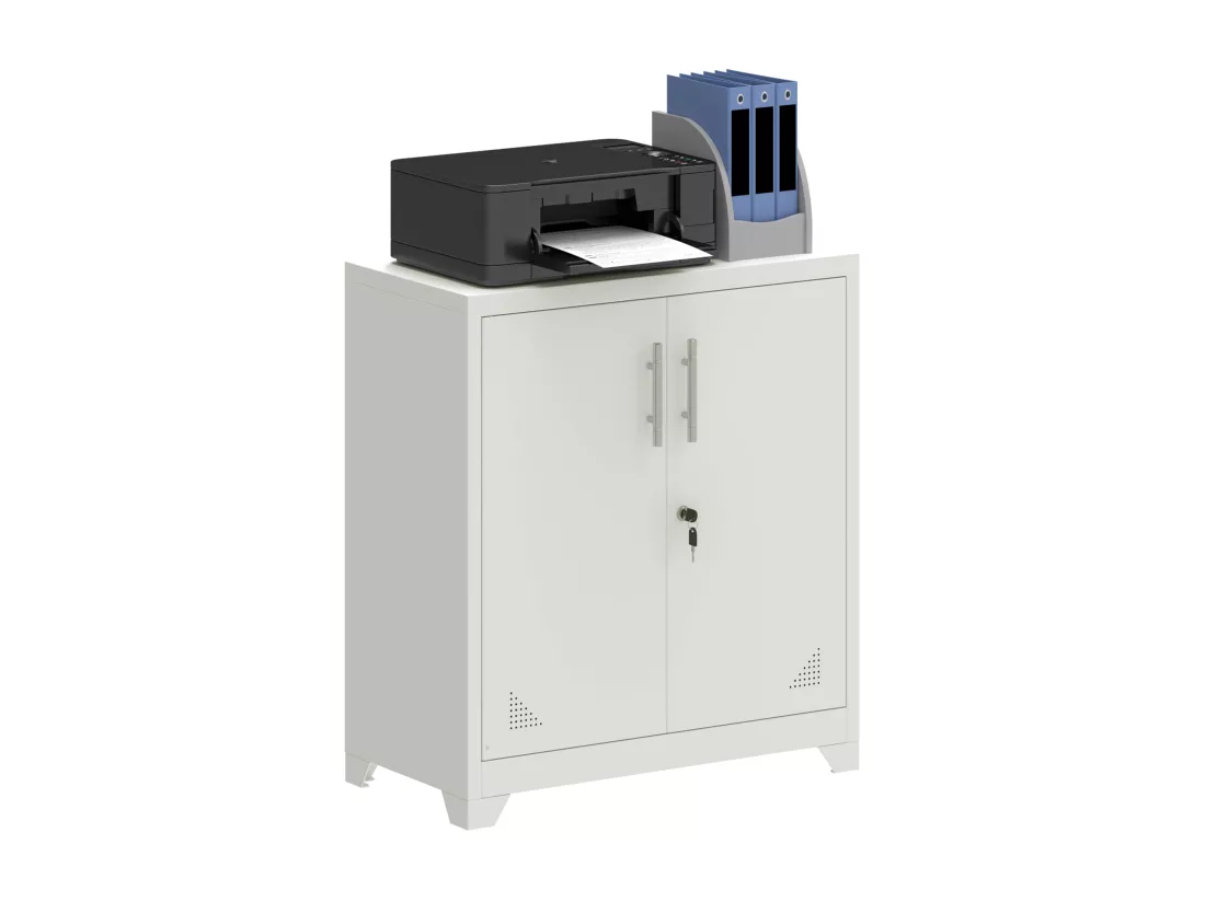 Meuble de Rangement Bureau - Armoire Metallique avec Serrure - Meuble Imprimante avec 2 Etagères Réglables - Blanc - 80 x 40 x 90cm