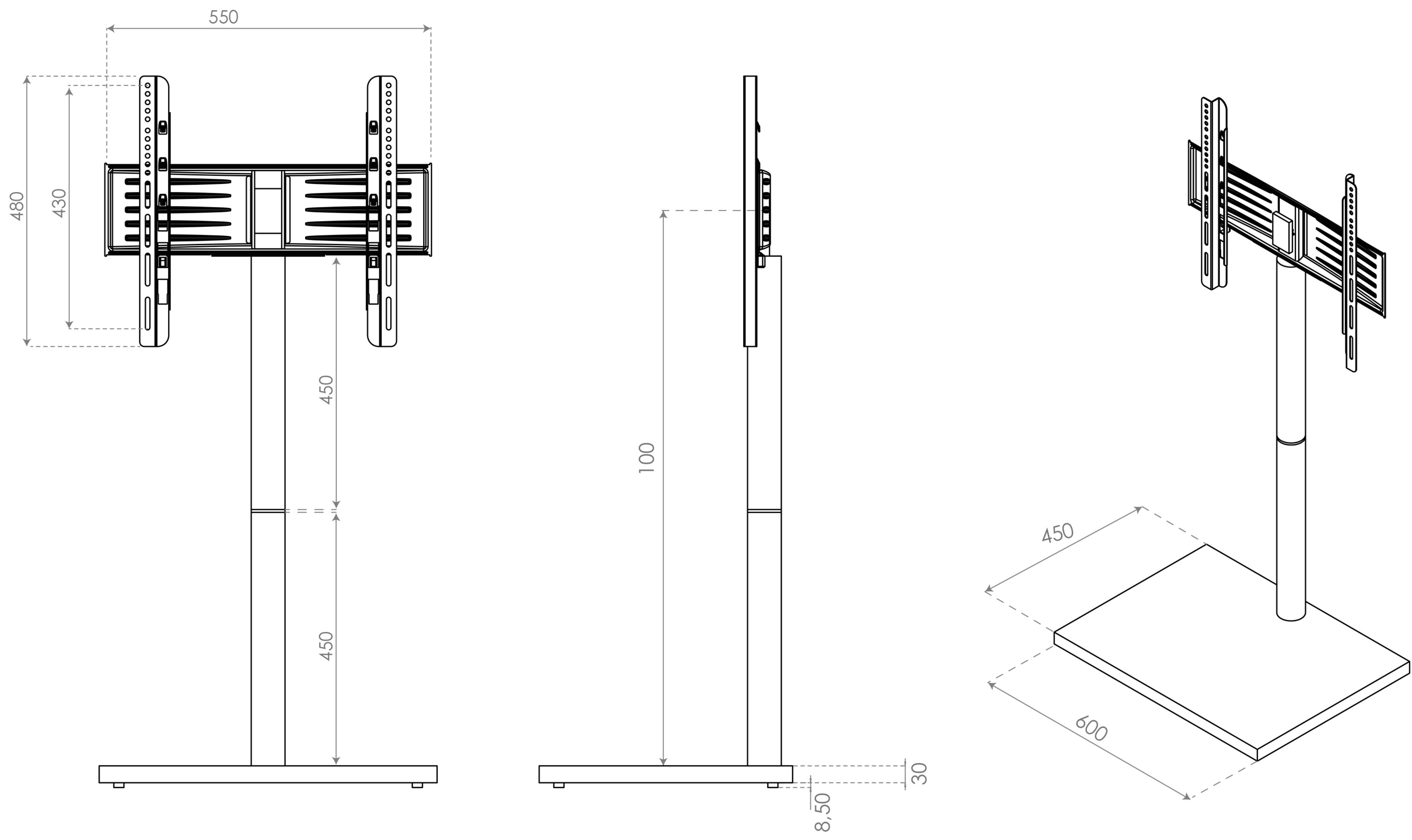 VCM Universal TV VESA Standfuß Ständer Fernseh Rack Holz Nalano