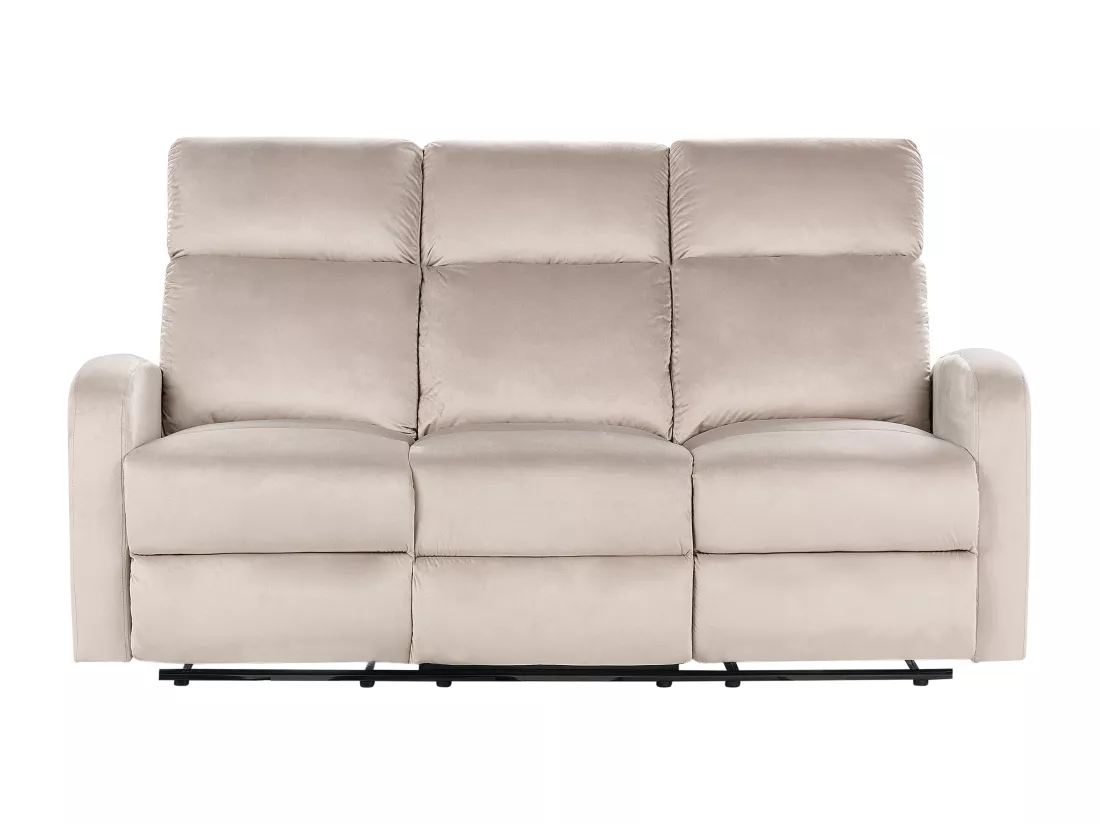 Canapé 3 places inclinable manuellement en velours beige VERDAL