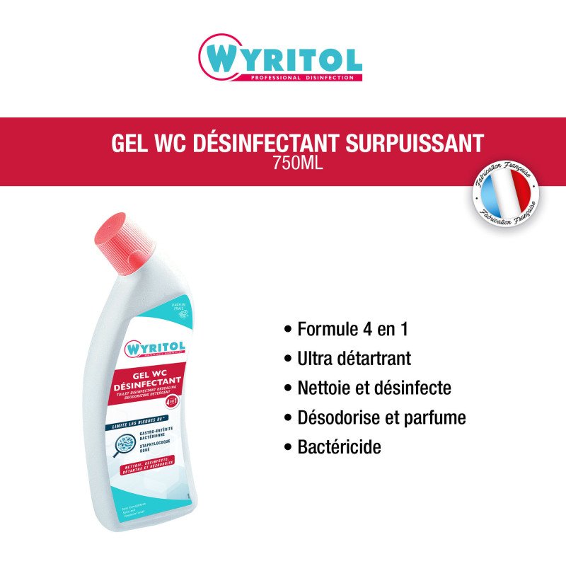 Gel WC désinfectant surpuissant 4 en 1 Wyritol - Flacon de 750 ml
