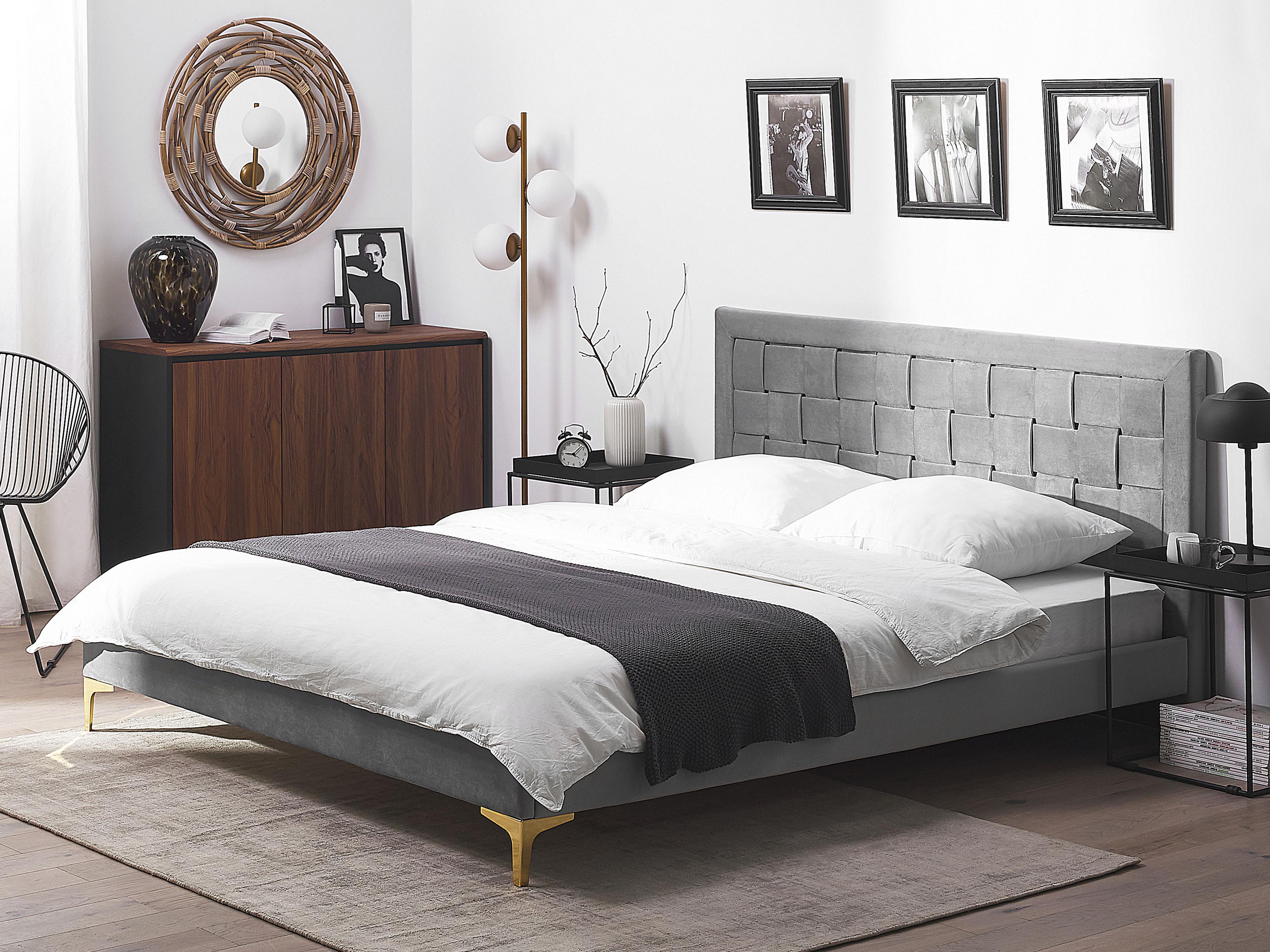 Bed Fluweel LIMOUX 180 x 200 cm Grijs
