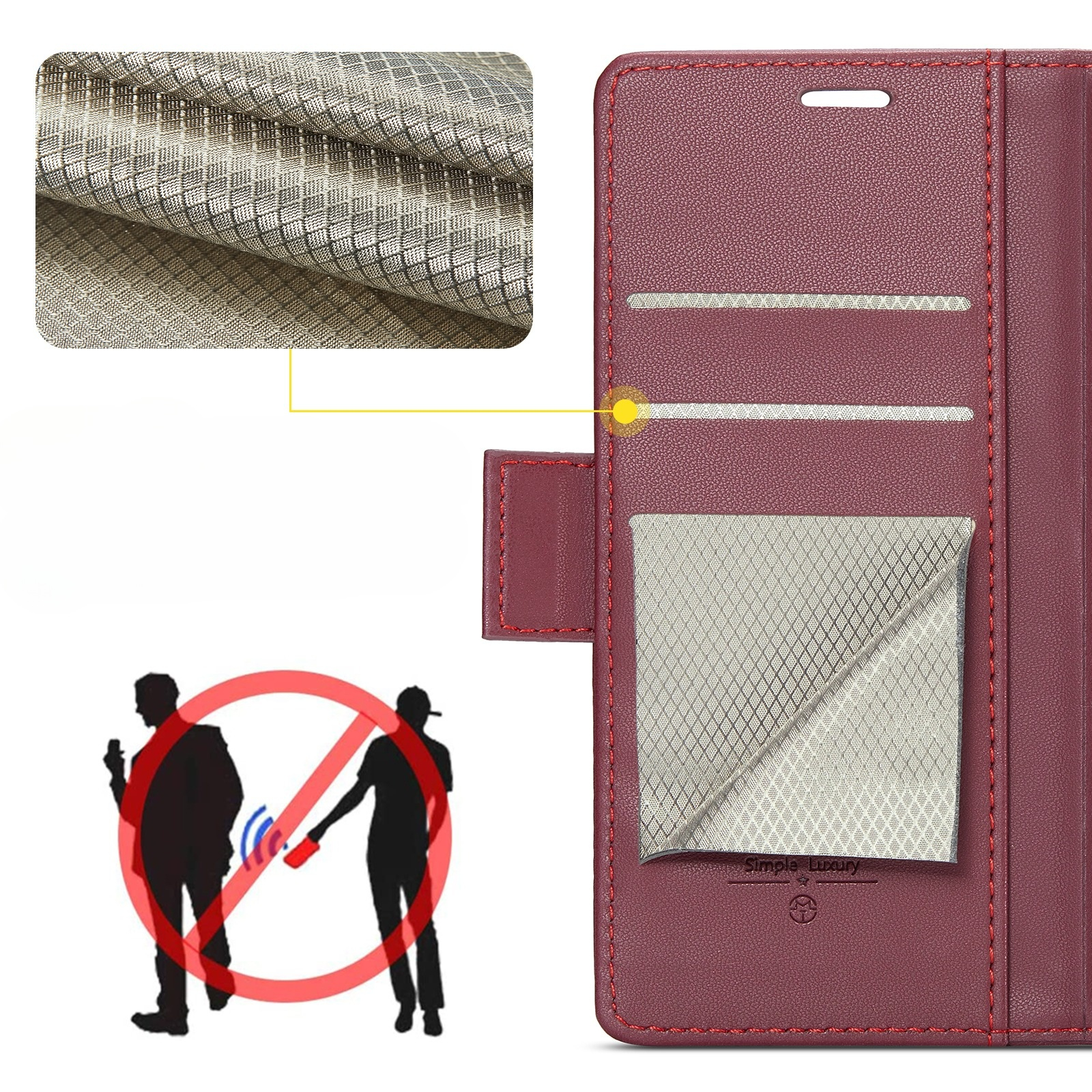 iPhone 17 Leder Tasche Flip Wallet Etui mit Kartenfächern Litchi Look (RFID Schutz) - Rot