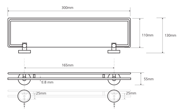 Sapho X-Round glazen planchet 30cm met rail chroom
