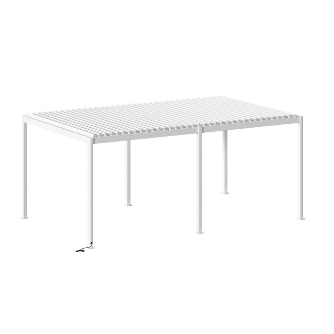 Pergola bioclimatique électrique EVORA blanc + 1 kit de rideaux, moustiquaires et rails