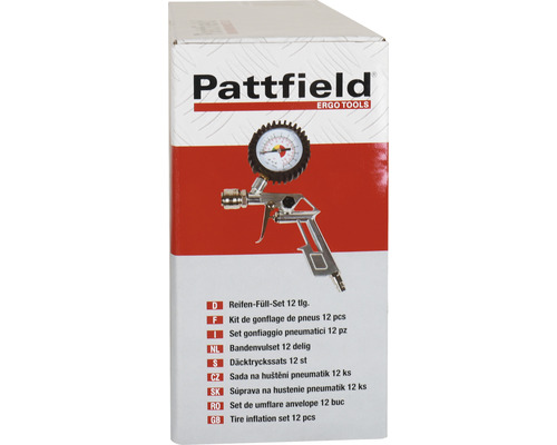 Bandenvulset Pattfield bandenspanningspistool met manometer 12-delig.
