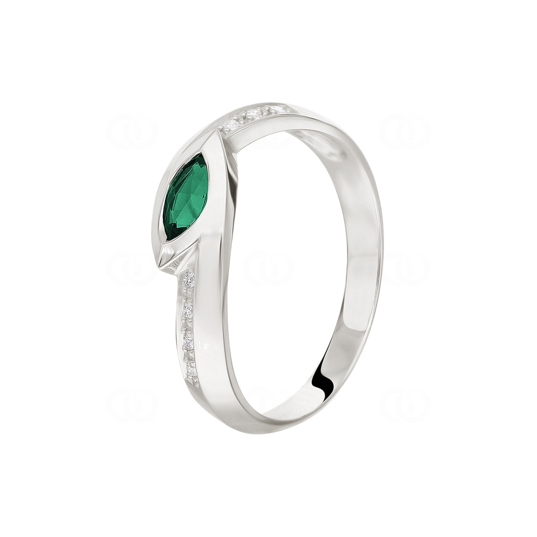 Damenring 750/18 K Weissgold mit Smaragd & Diamanten 0.05 ct H/si Ø 56