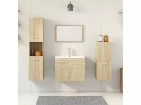 Ensemble de meubles de salle de bain 4 pcs chêne sonoma