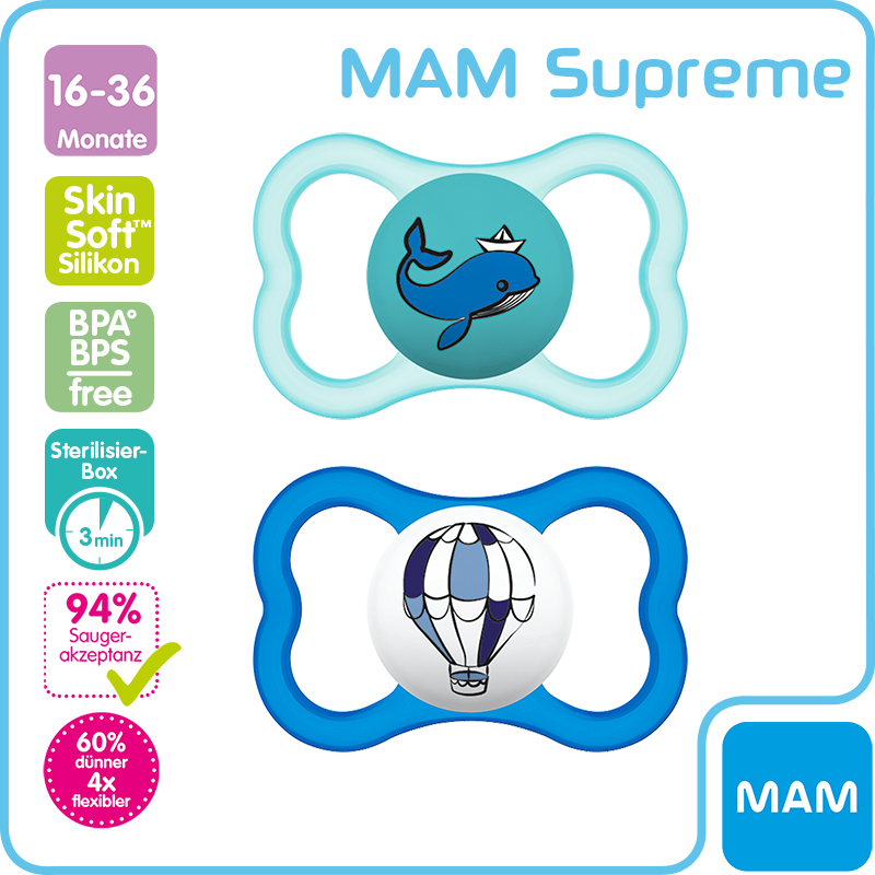 MAM Supreme Nuggi Silikon 16-36 Monate 2 Stk