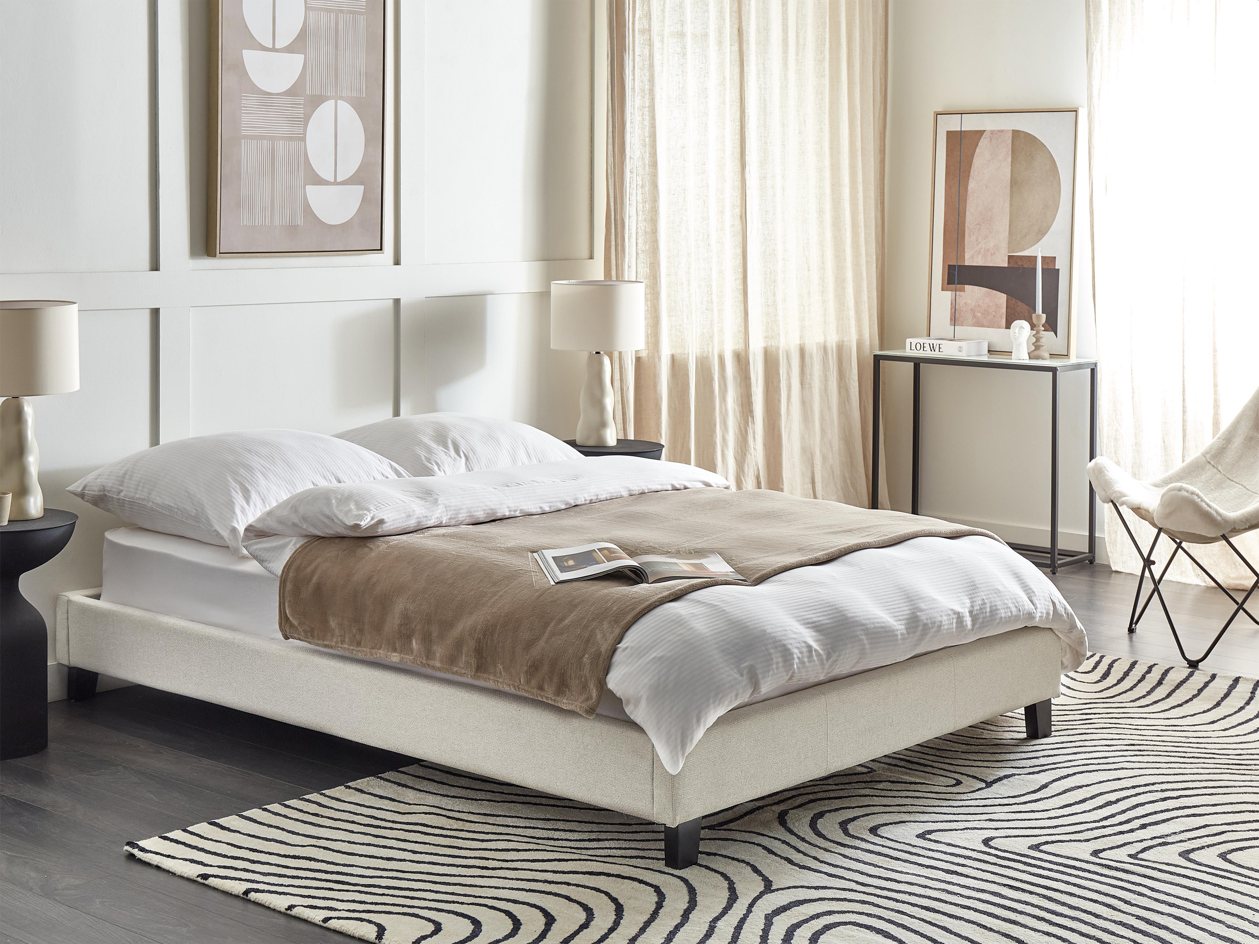 Bed zonder hoofdbord Stof ROANNE 140 x 200 cm Lichtbeige