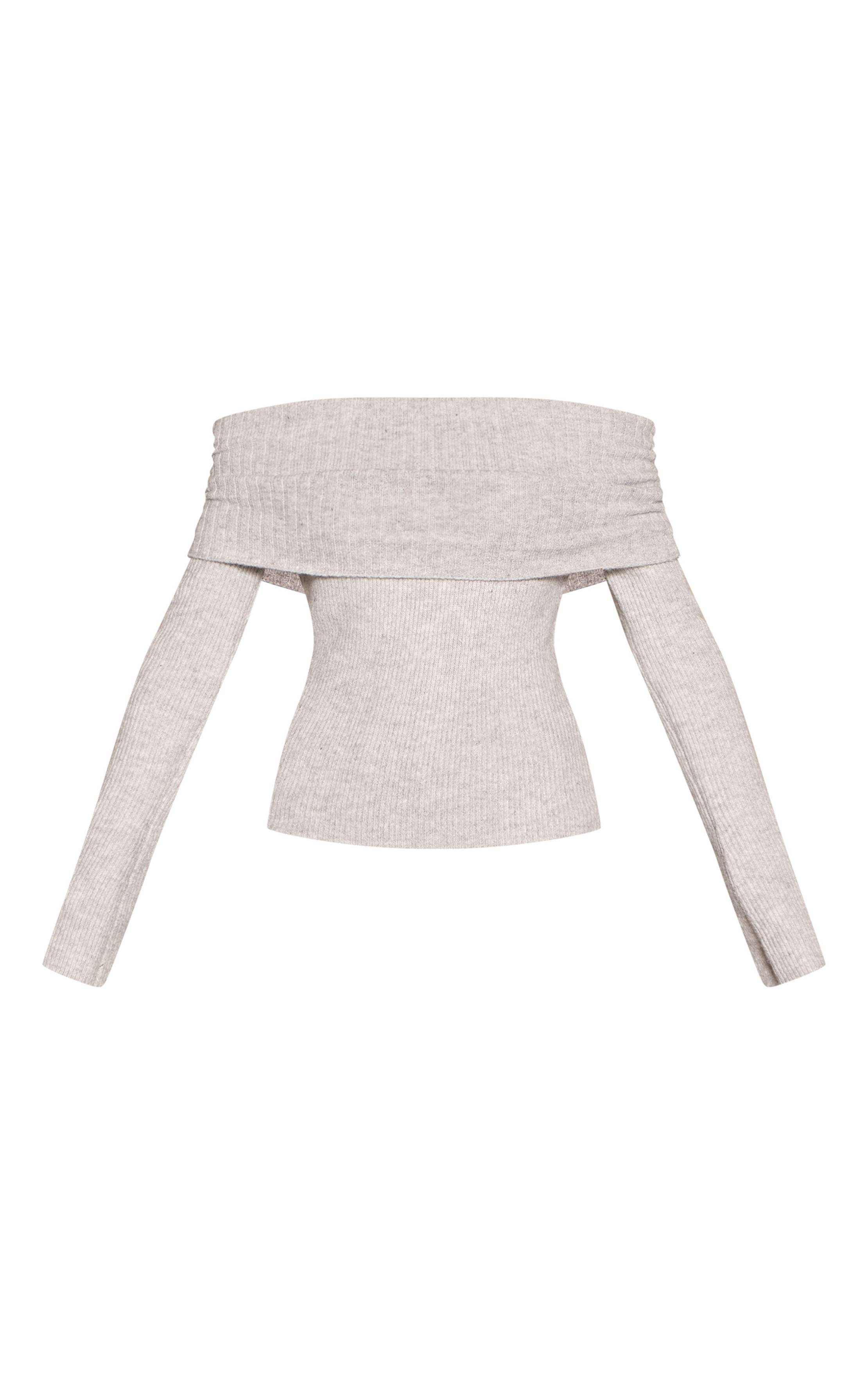 Gris Clair Synthétiquell En Maille À Encolure Bardot Rabattue