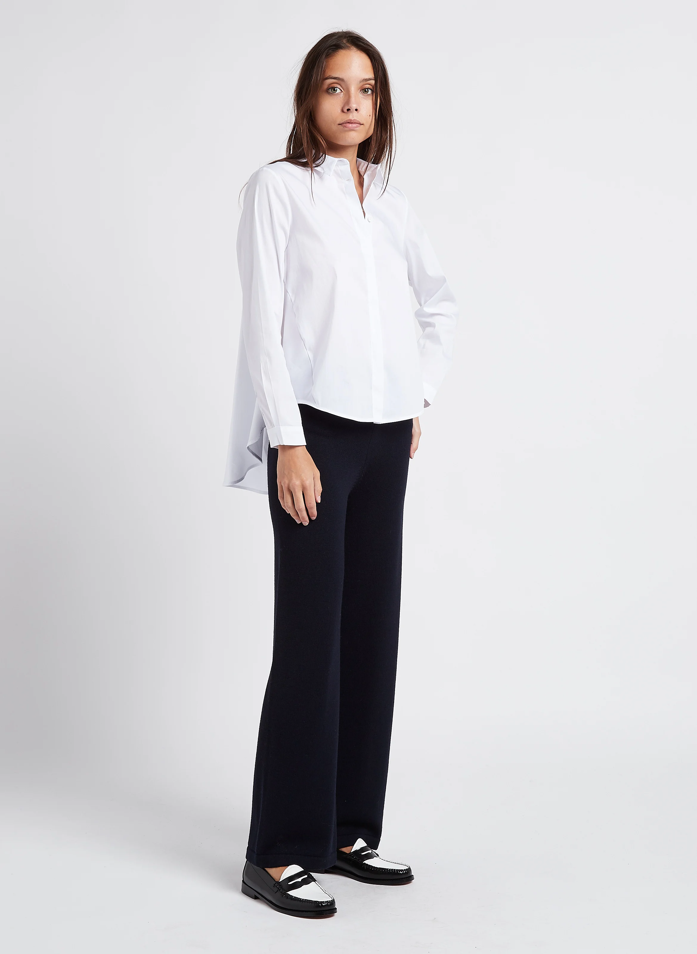Chemise ample à col classique en coton mélangé | Blanc