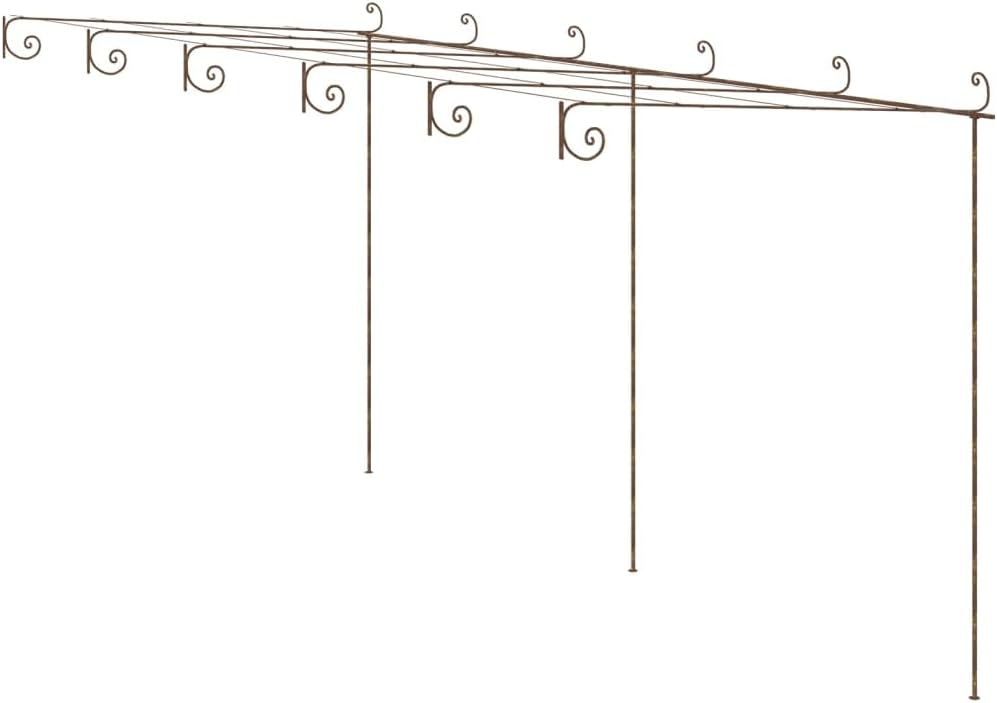 vidaXL Garten-Pergola Laube Gartenpergola Anlehn Pergola Markise Terrassenüberdachung Überdachung Rankhilfe Schmiedeeisen Antik-Braun 6x3x2,5m Eisen