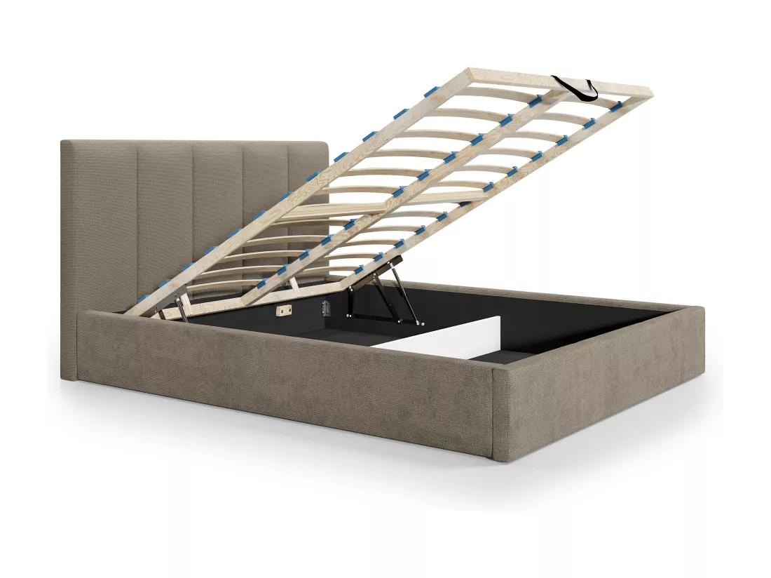 Lit coffre 180 x 200 cm avec tête de lit coutures verticales - Tissu - Taupe - KILACLO