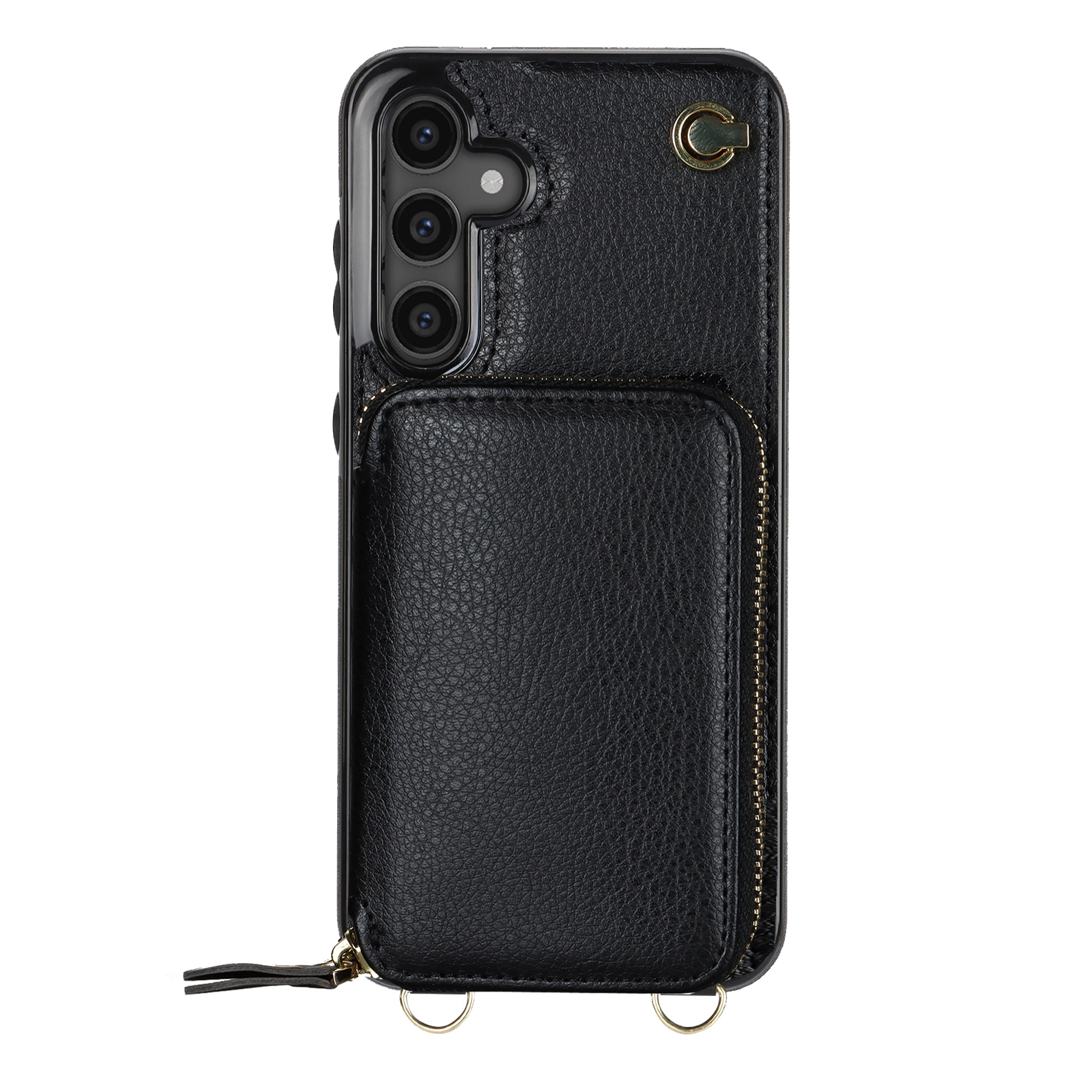 Samsung Galaxy S23 FE Necklace Leder Schutz Hülle mit Kartenfächer   Handykette (140cm) - Schwarz