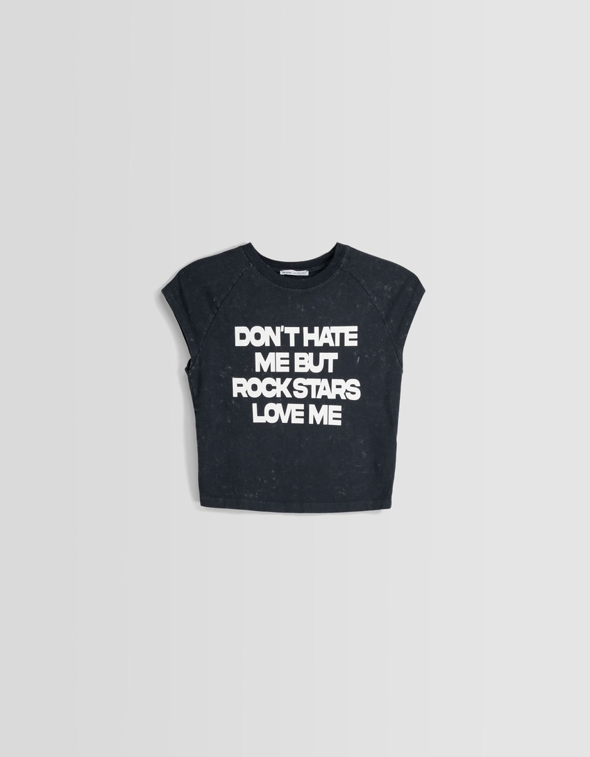Camiseta de manga curta com estampa de efeito desbotado