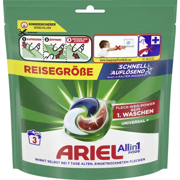 All-in-1 Pods Universal+ Vollmaschmittel Flüssig 3 WL Reisegröße