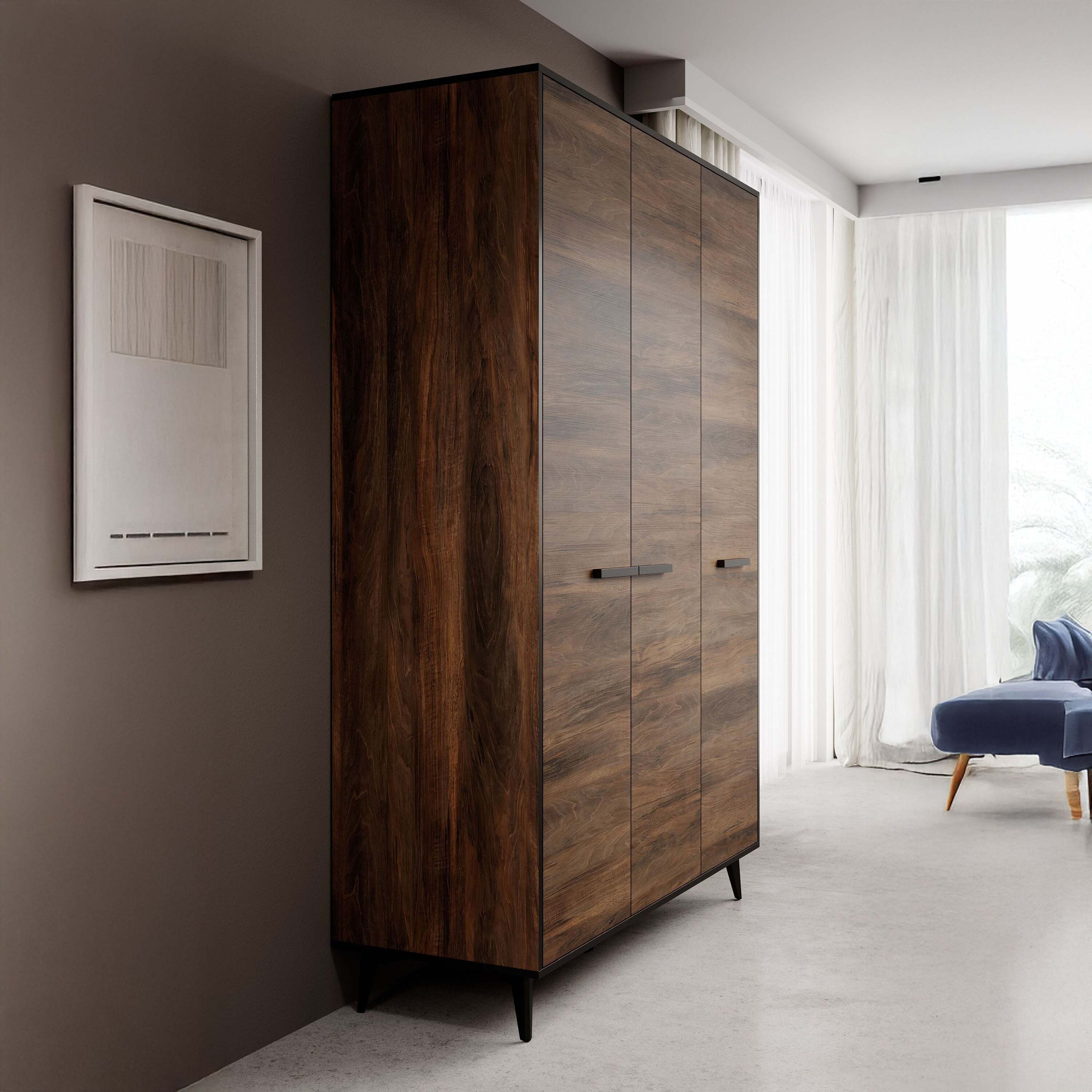 Meubella - Kledingkast Frey - Donker eiken - Zwart - 135 cm