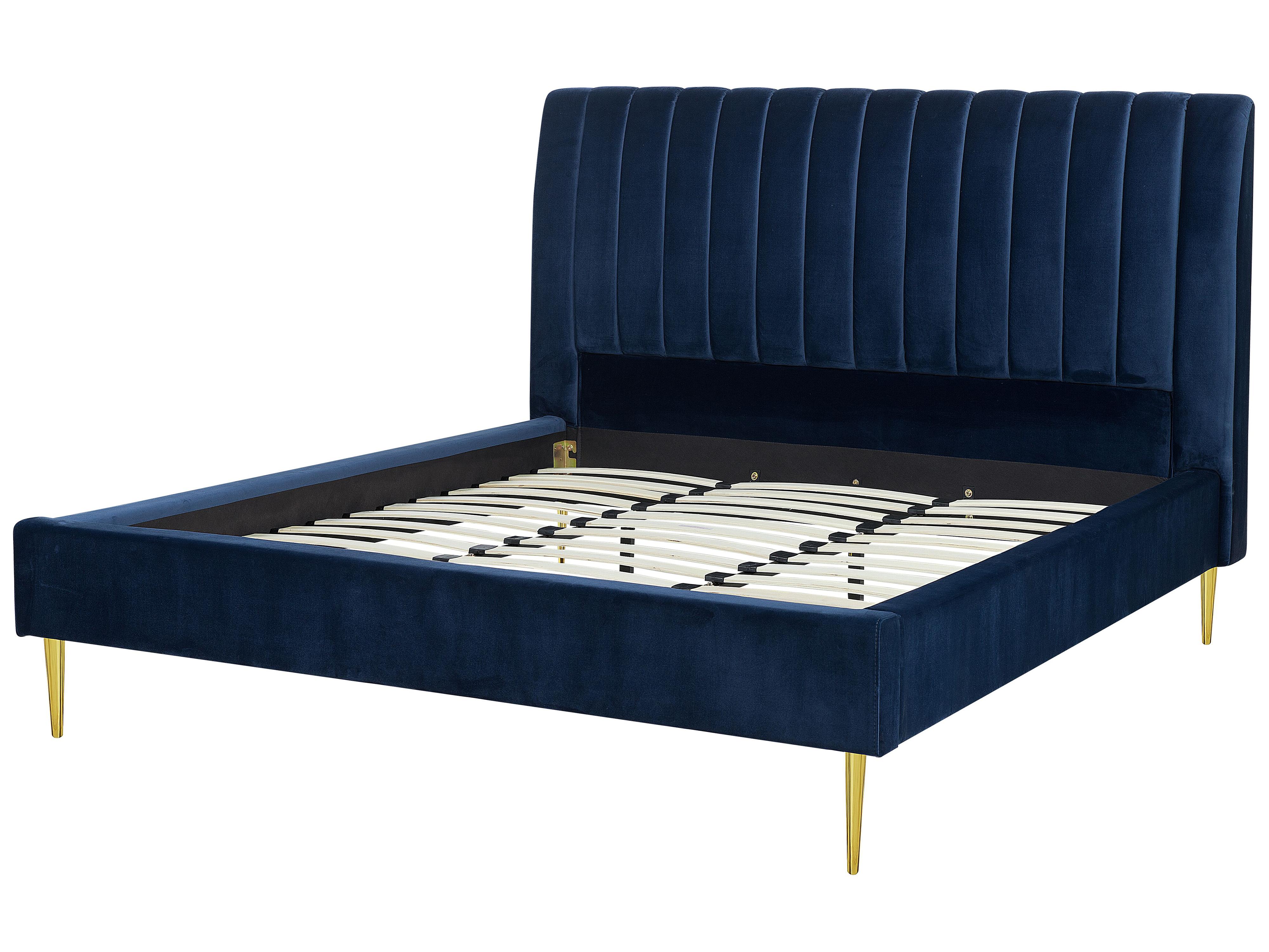 Bed Fluweel MARVILLE 180 x 200 cm Marineblauw