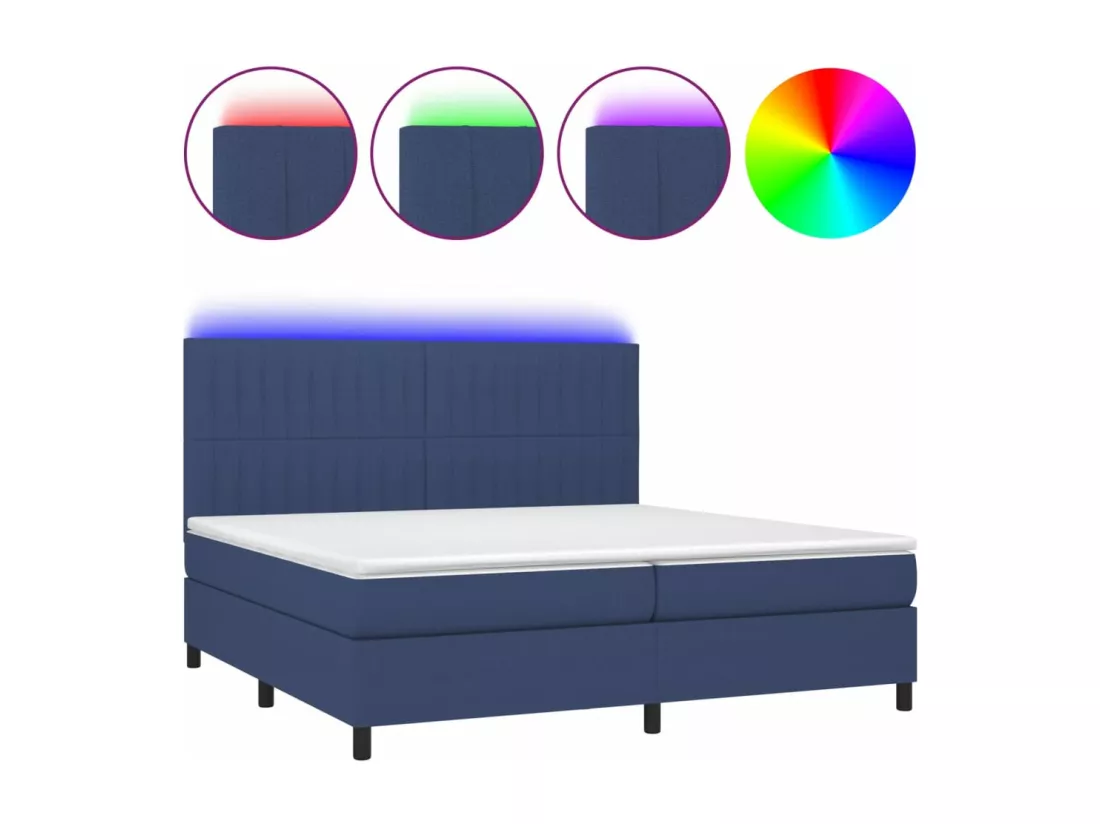 Sommier tapissier et matelas et LED Bleu 200x200 cm Tissu