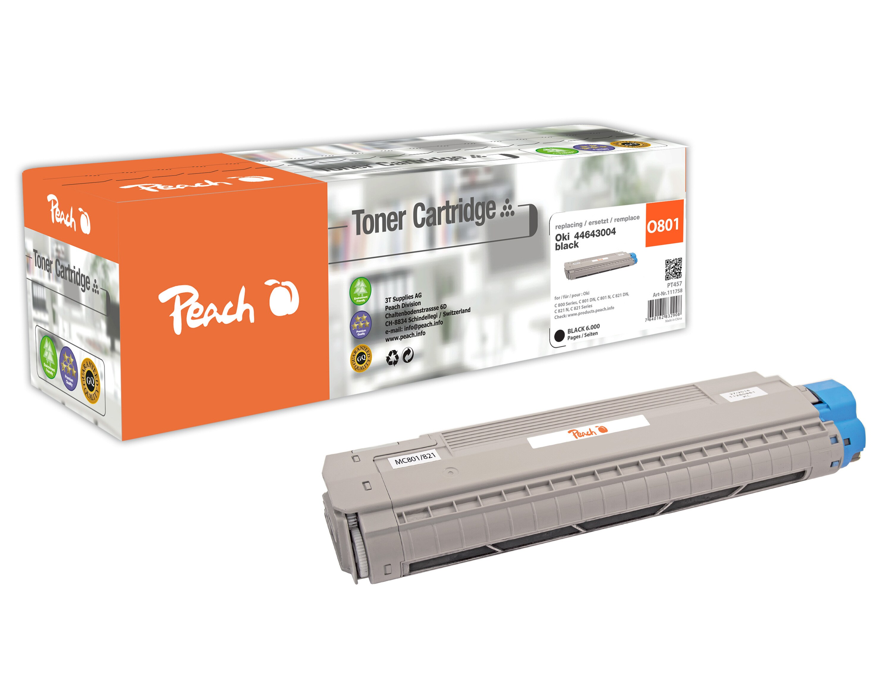 Peach O4464-3004BK Toner bk ersetzt OKI No. 4464-3004BK, 44643004 für z.B. OKI C 800, OKI C 801 DN, OKI C 801 N, OKI C 821 DN, OKI C 821 N (wiederaufbereitet)