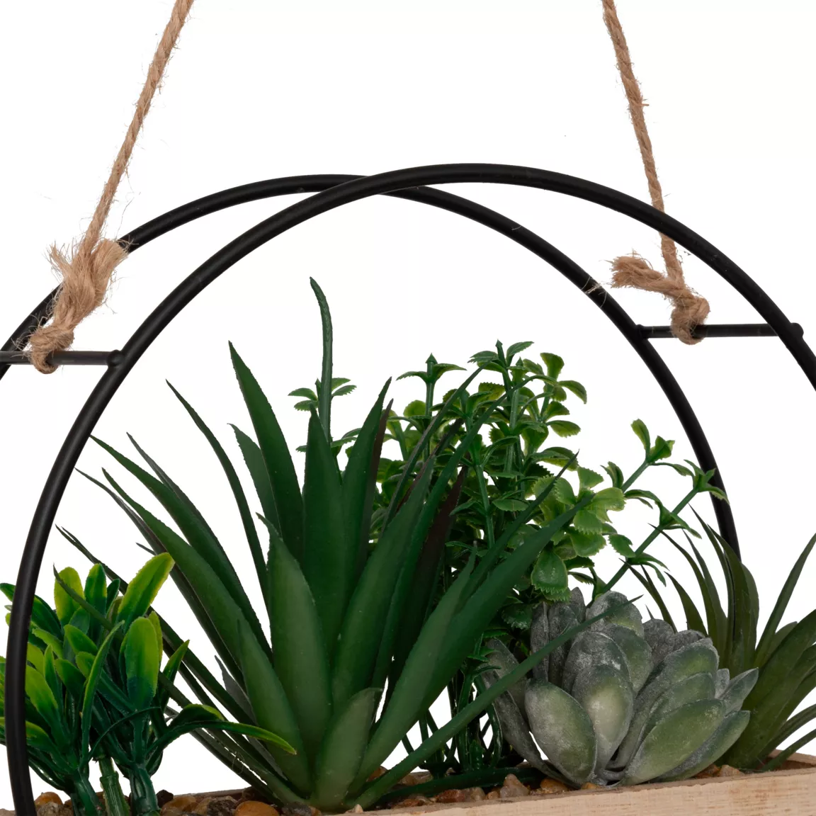 Plantes artificielles dans support en bois à suspendre (D20 cm) Family production
