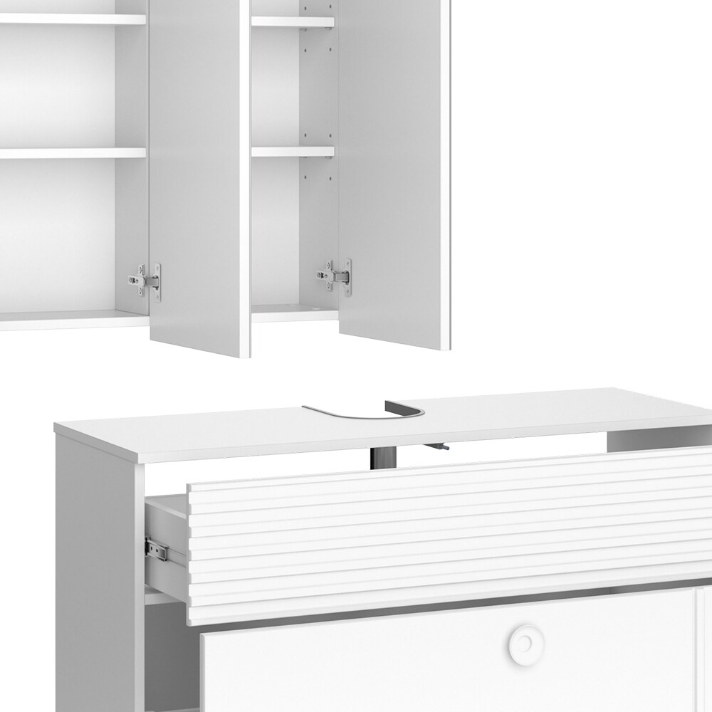 Vicco Badmöbel-Set Sola Weiß matt, moderne Serie, Badezimmer, dekorative Front Waschtischunterschrank Spiegelschrank