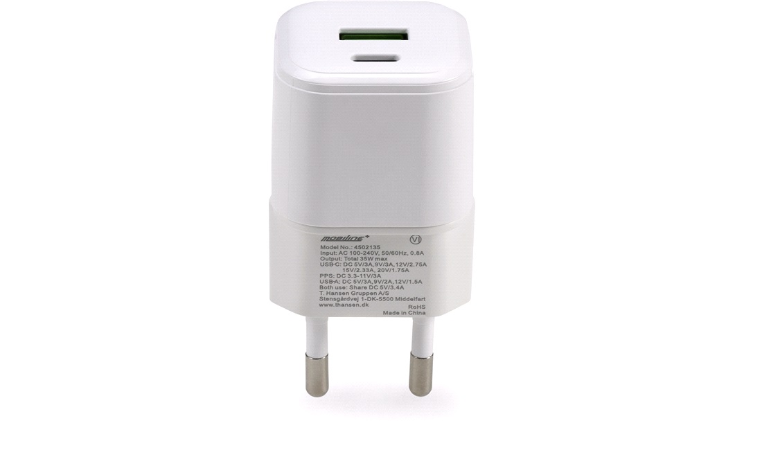 Ladeadapter 36W 1xUSB-C 1xUSB-A udgang