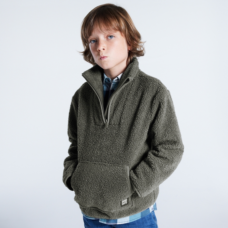 Sweat en polaire sherpa vert garçon
