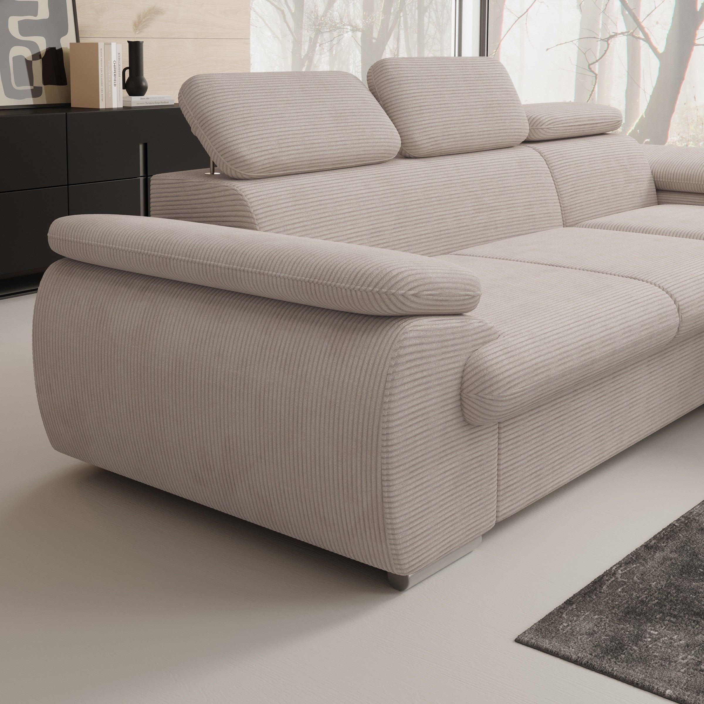 Cordoba - Hoekbank 3-zits met chaise longue - Ribstof beige - Rechts
