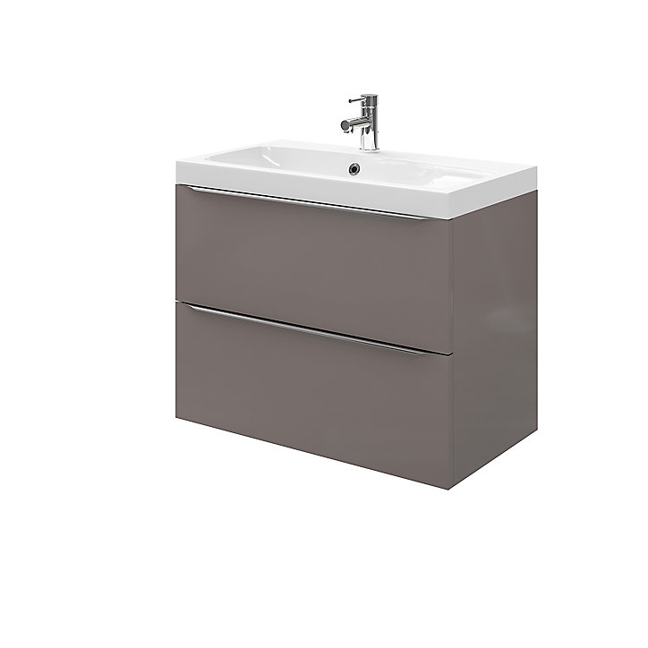 Meuble sous vasque à suspendre GoodHome Imandra gris taupé 80 cm + plan vasque Mila