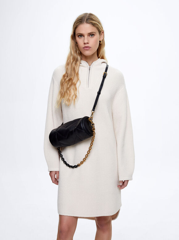 Vestido de malha com capuz - Branco-creme