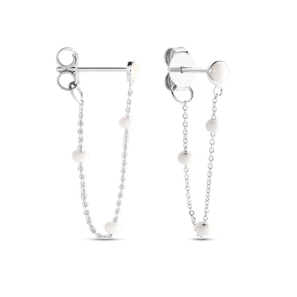 Boucles D'oreilles Pendantes Polka Argent Blanc