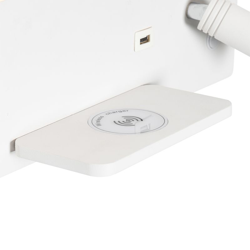 Set van 2 wandlampen wit incl. LED met USB en inductielader - Riza