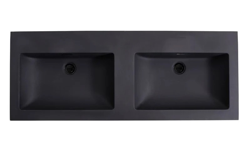Lambini Designs Lugano wastafel quartz 140cm dubbel zonder kraangat zwart mat