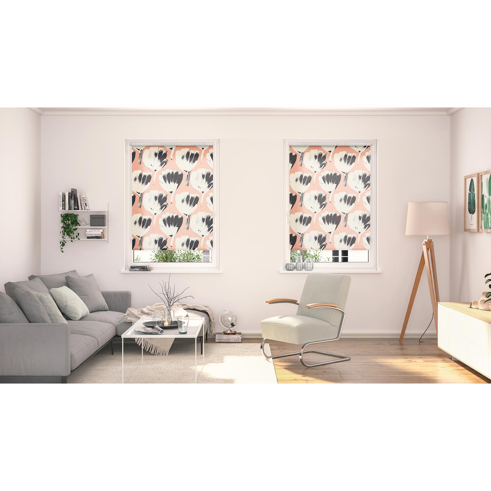 LICHTBLICK Rollo Klemmfix JUMBO FLOWERS ON SALMON - rot-weiß - 45x150 cm