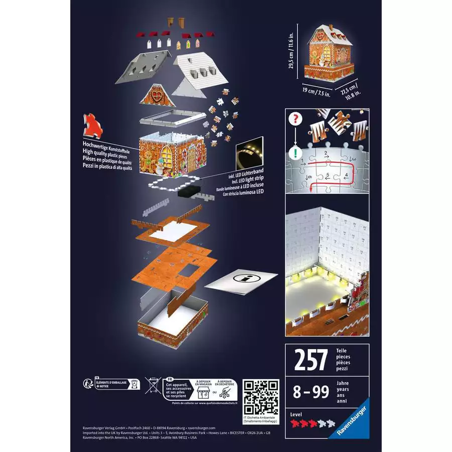 Ravensburger Lebkuchenhaus bei Nacht bunt