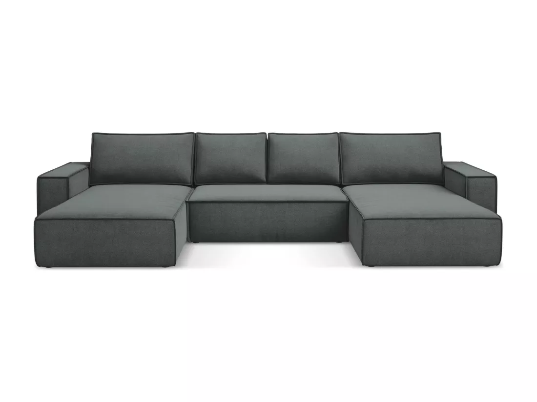 Canapé d'angle panoramique convertible en tissu texturé - gris - KIMO