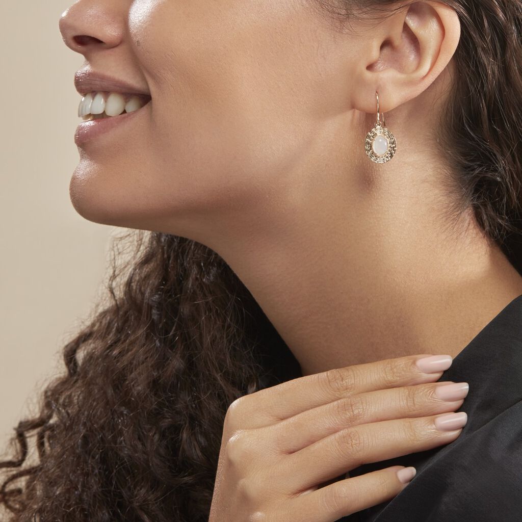 Boucles D'oreilles Pendantes Linna Plaqué Or Jaune Pierre De Lune