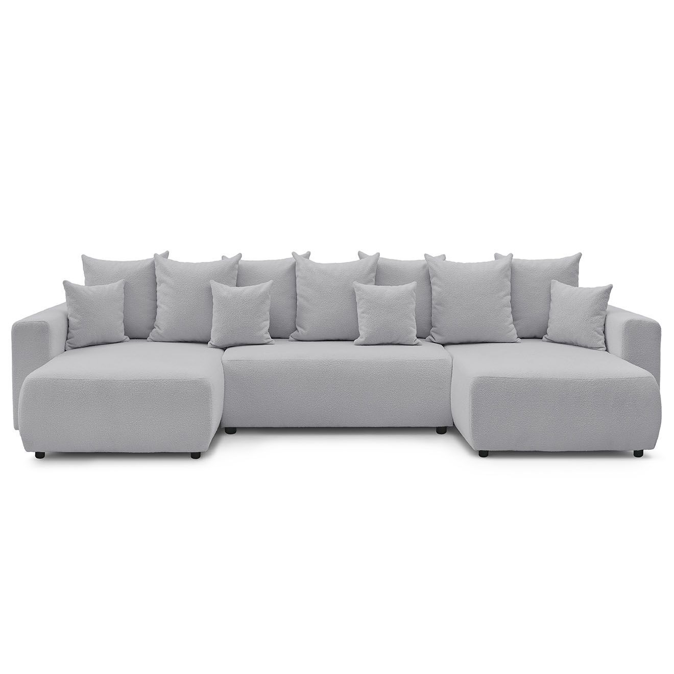 Bobochic Canapé panoramique convertible coffre bouclette envy gris clair - 386x153x95 cm