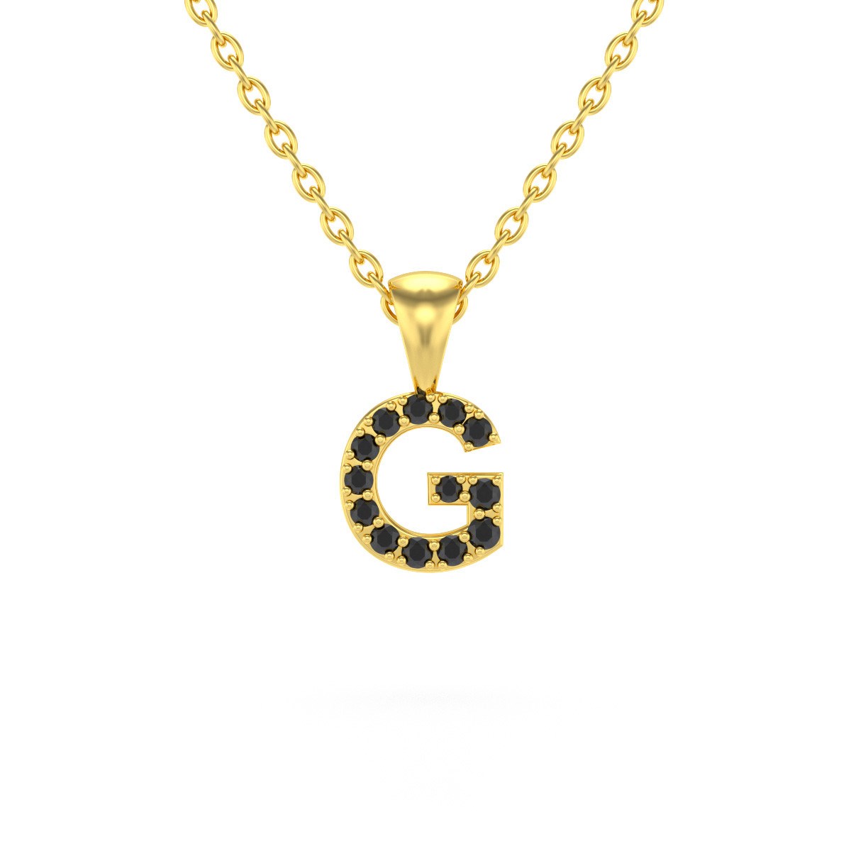 Collier Pendentif ADEN Lettre G Or 750 Jaune Diamant Noir Chaine Or 750 incluse 0.72grs