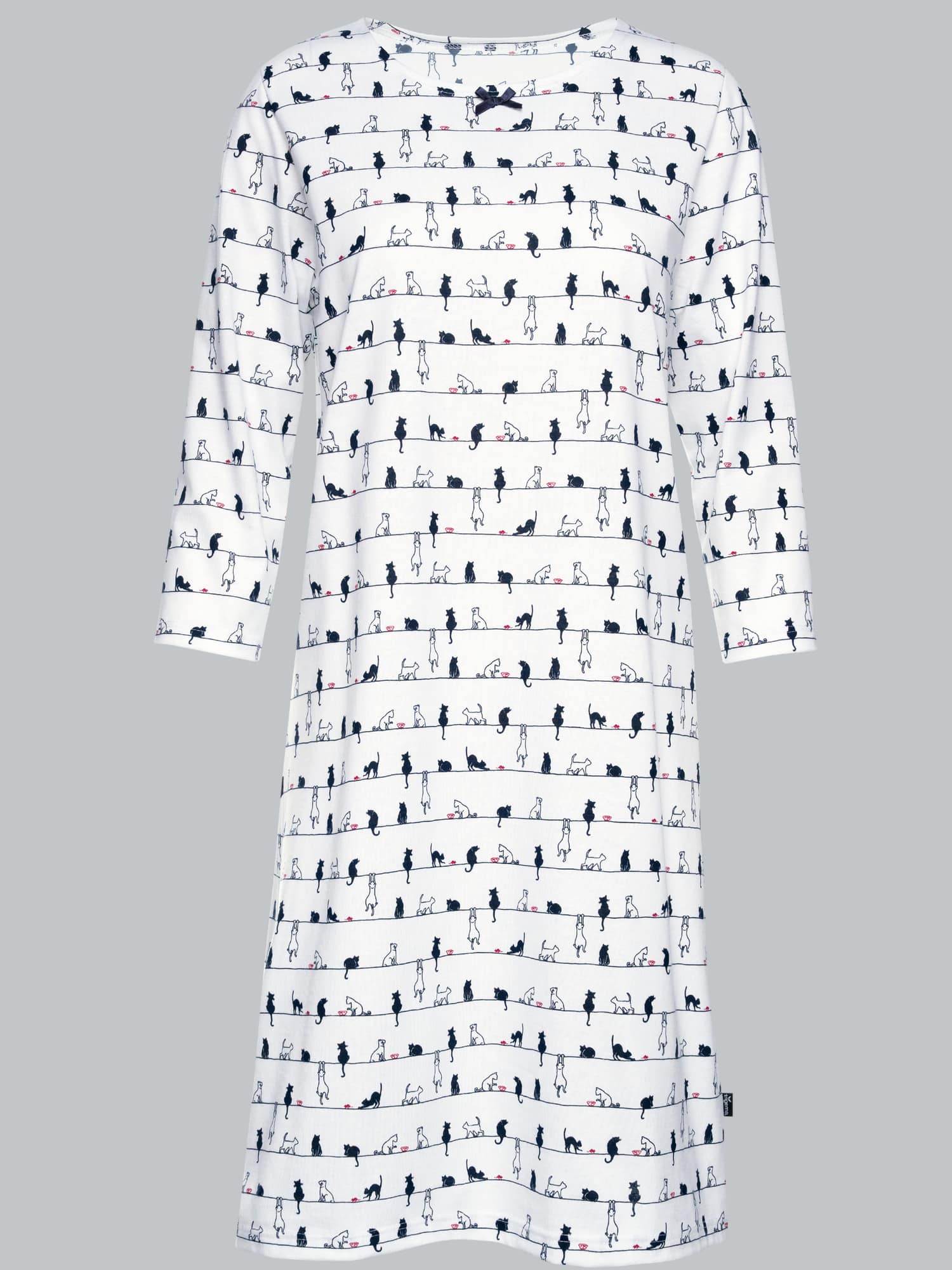 3/4 Arm Nachthemd mit Katzenmotiv Weiss