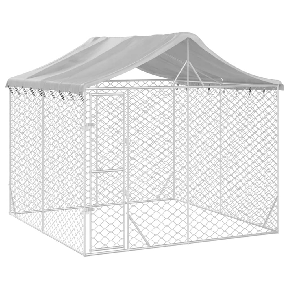 Chenil d'extérieur pour chiens avec toit argenté 3x3x2,5 m
