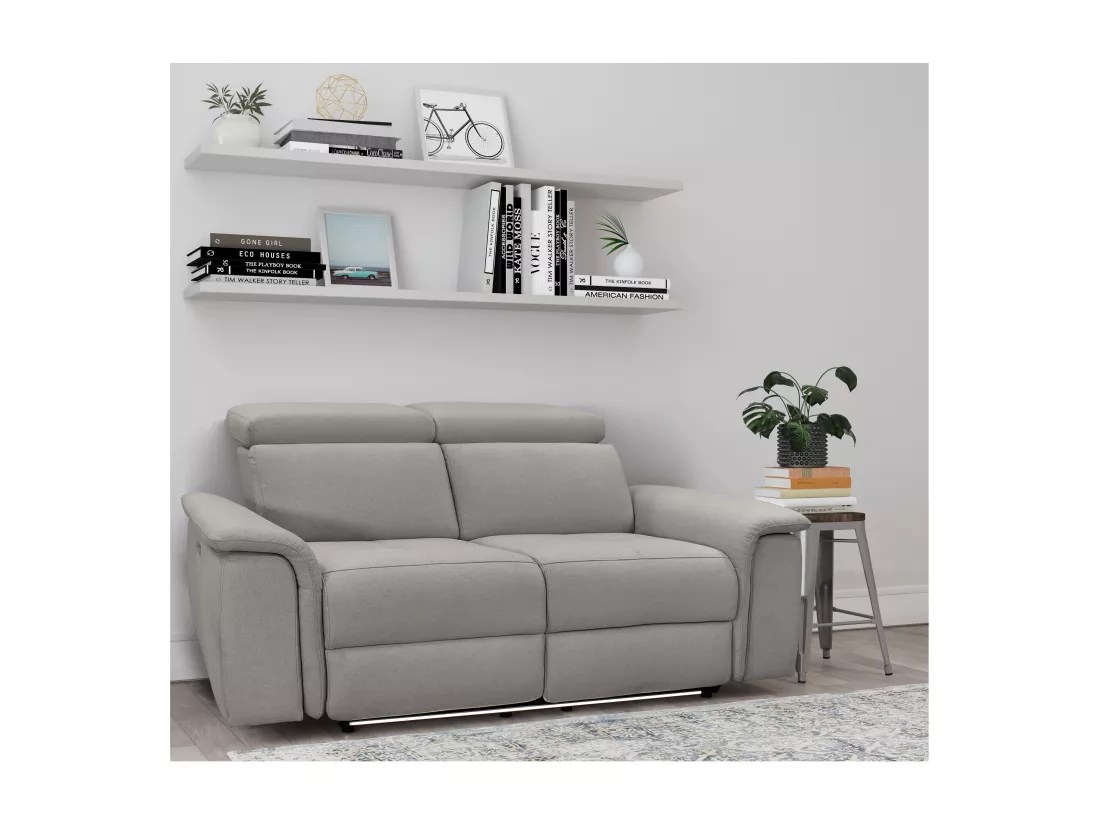 Pareli | Canapé 2 places avec fonction manuel en tissu gris